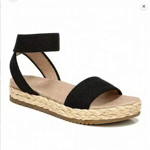 SOUL Naturalizer Details 2 black raffia platform ankle strap flat sandals 9